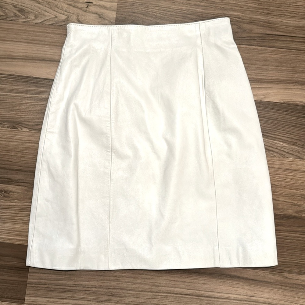Wilsons Leather Vintage White A Line Lined Zip Up Midi Skirt 4 25” Waist